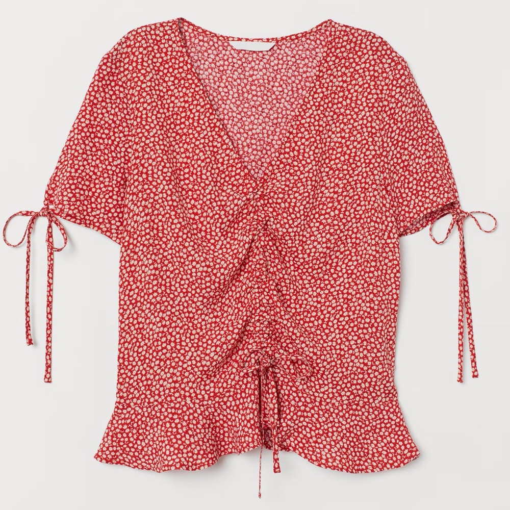 H&M Red Floral Ruffle Blouse